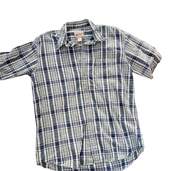 Woolrich Green and Blue Button Down Short Sleeve Shirt Men's Size Large - Picture 1 of 6
